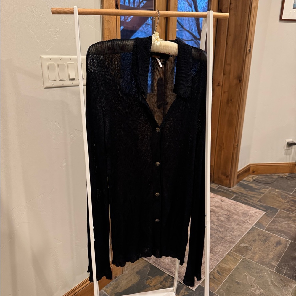 Free People Black Sheer Blouse